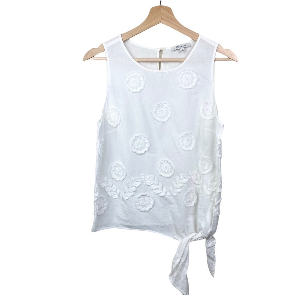Madewell Small White Sleeveless Top Side Tie Cotton Textured Embroidered